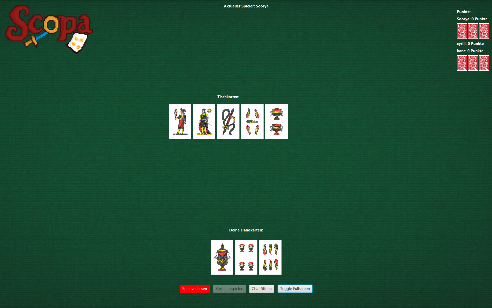 Screenshot der Spieloberfläche